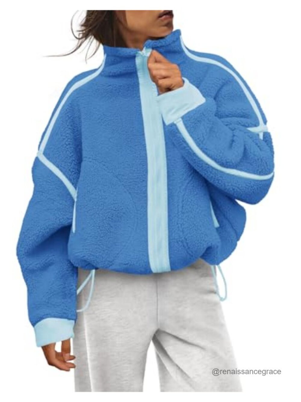 Women's Fleece Zip Up Sherpa Jacket Striped Winter Coat Warm Fuzzy Pullover